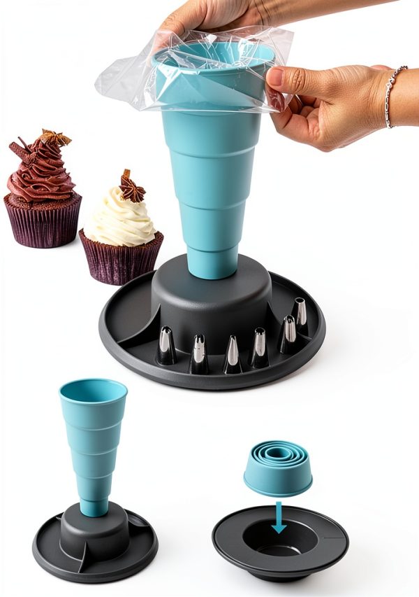 Foldable Piping Bag Holder Bebykilemi Pastry Stand Sturdy PP Portable-1